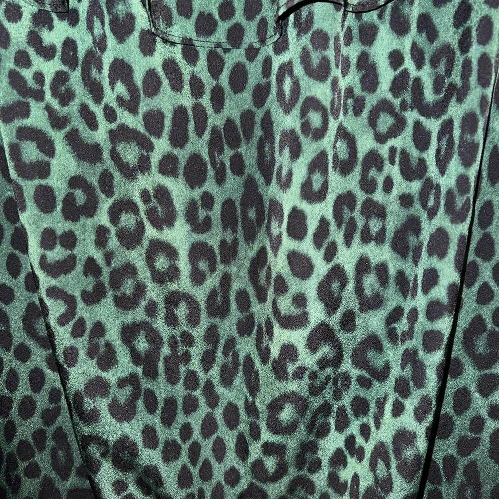 Michael Kors-Green Black Womens Size S Leopard Print Off Shoulder, Elastic Waist